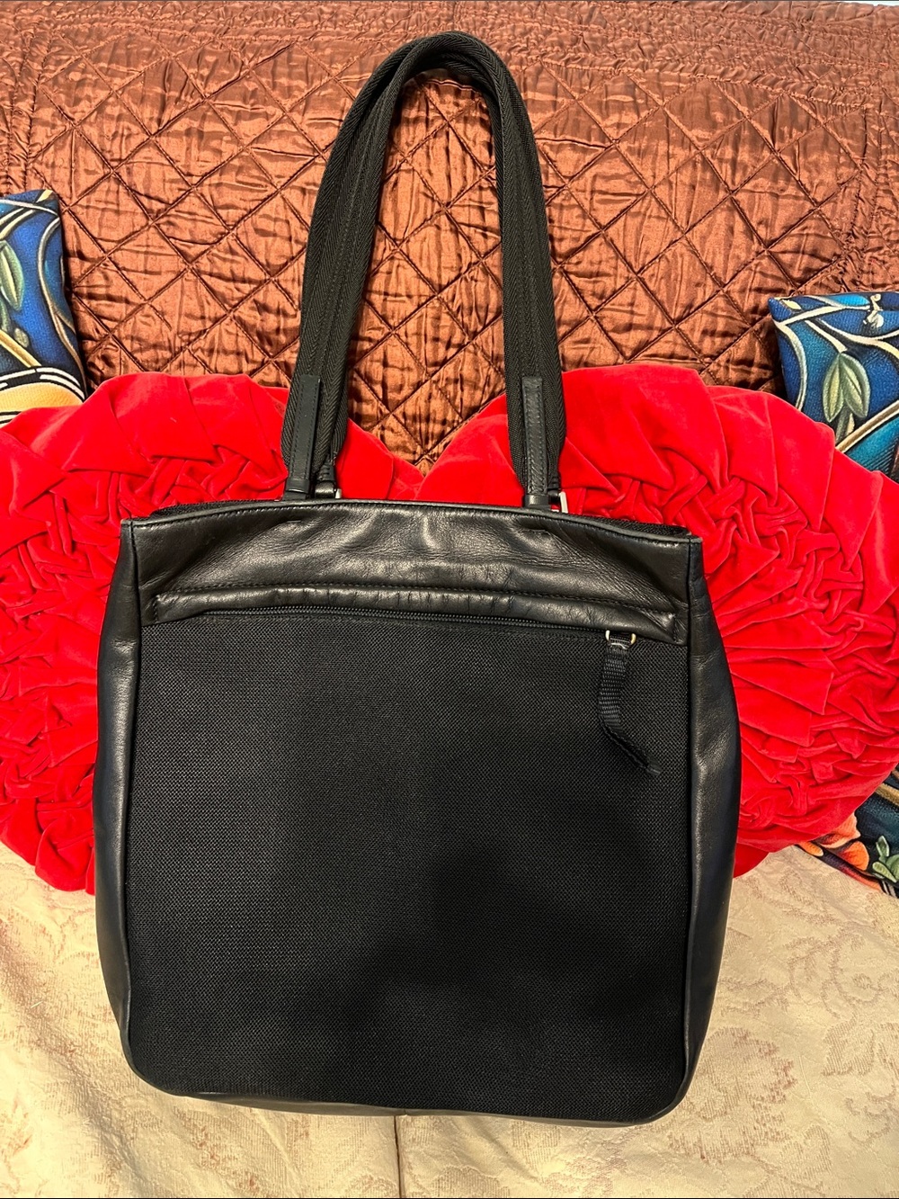 Prada Black Women's Tote with Leather Trim